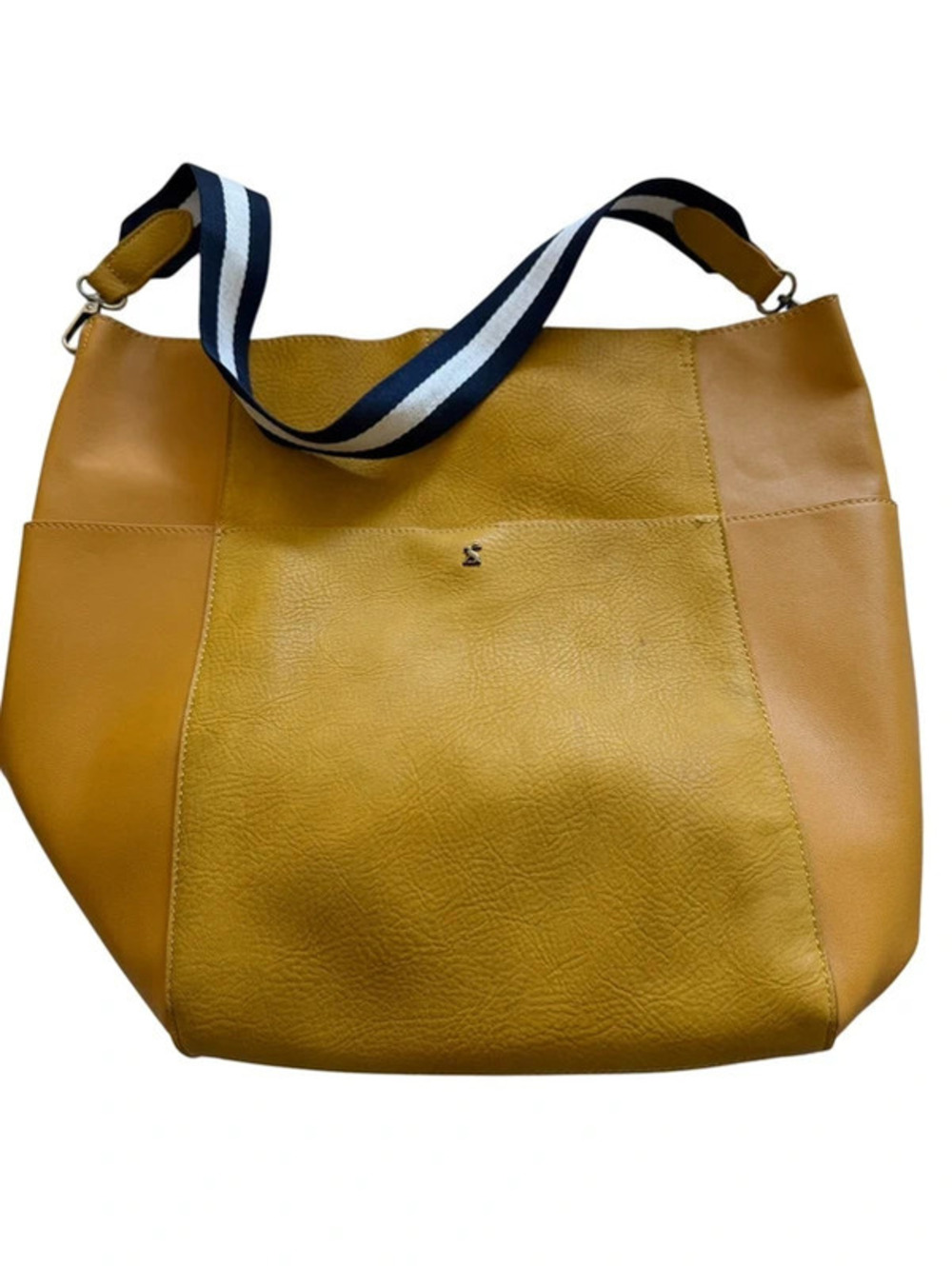 Joules Mustard Yellow Leather Hobo Tote Striped Canvas Strap